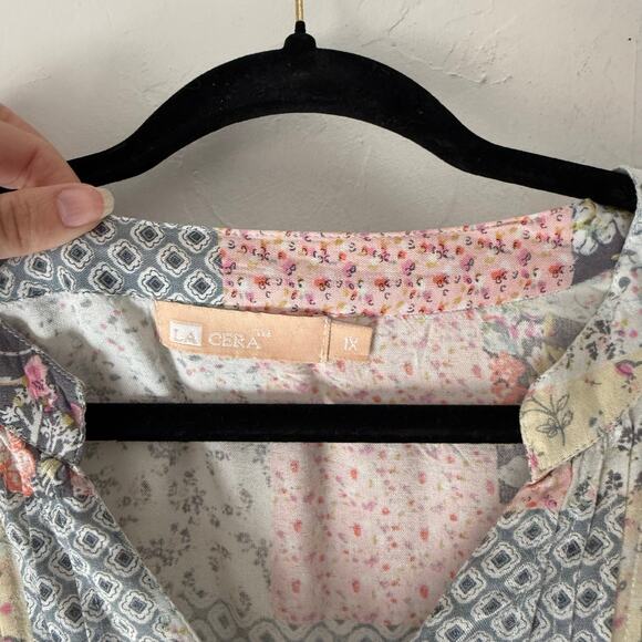 LA CERA Plus 1X Floral Cottage Pastel Patchwork Rayon 3/4 Sleeve Lightweight Top - Picture 4 of 8